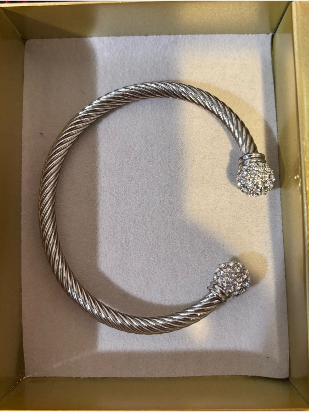 Premier Designs Silver-Tone Cable Cuff Bracelet with Crystal Pave Ends